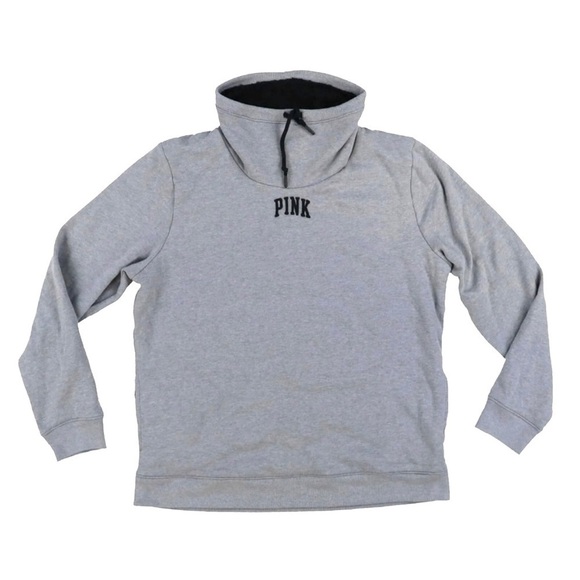 PINK Victoria’s Secret Gray Cowl Neck Sherpa Core Sweatshirt Pockets - Picture 1 of 14